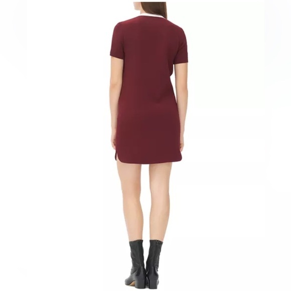 Sandro Deep Red and White V-Neck Mini Dress - Picture 2 of 12